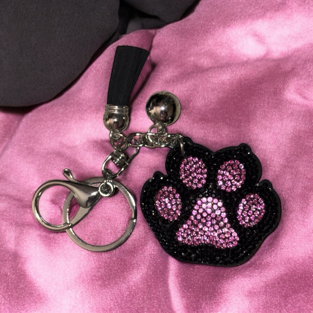 Pink Rhinestone Paw Keychain/Bag Charm - Picture 2 of 3